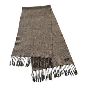 Vintage Made in Italy Wool Scarf Brown Taupe Micro Weave Fringe